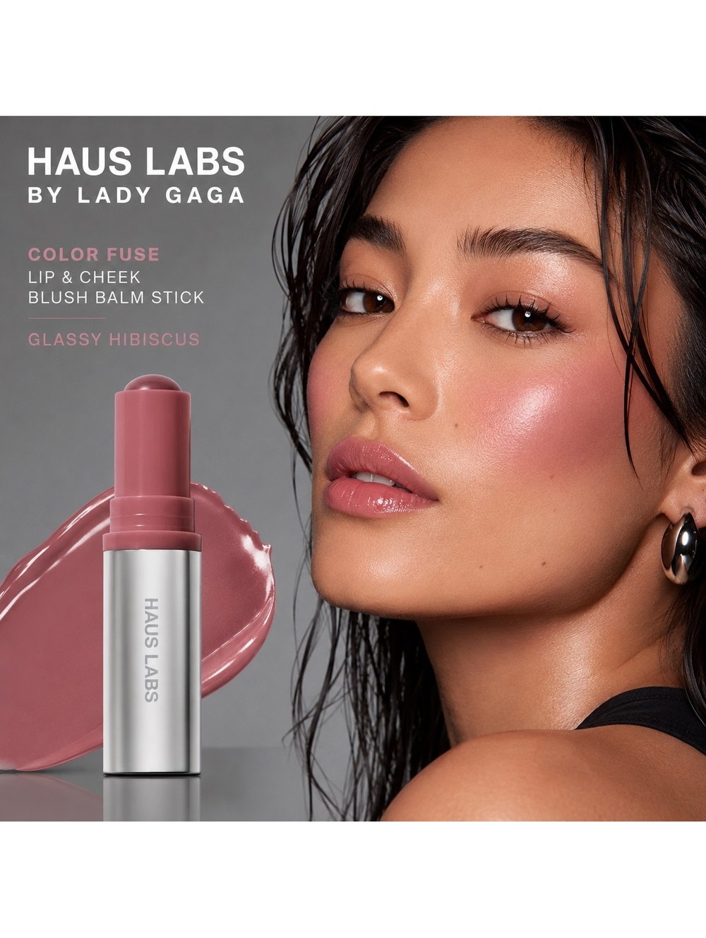 Haus Labs Lady Gaga Glassy Hibiscus Lip + Cheek Blush Stick NEW